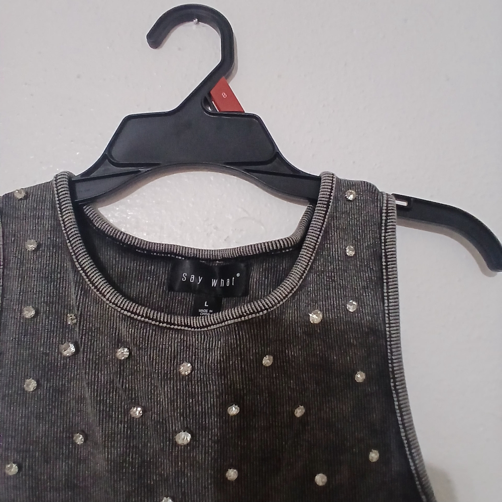 Gray Sleeveless Top with Silver Accents